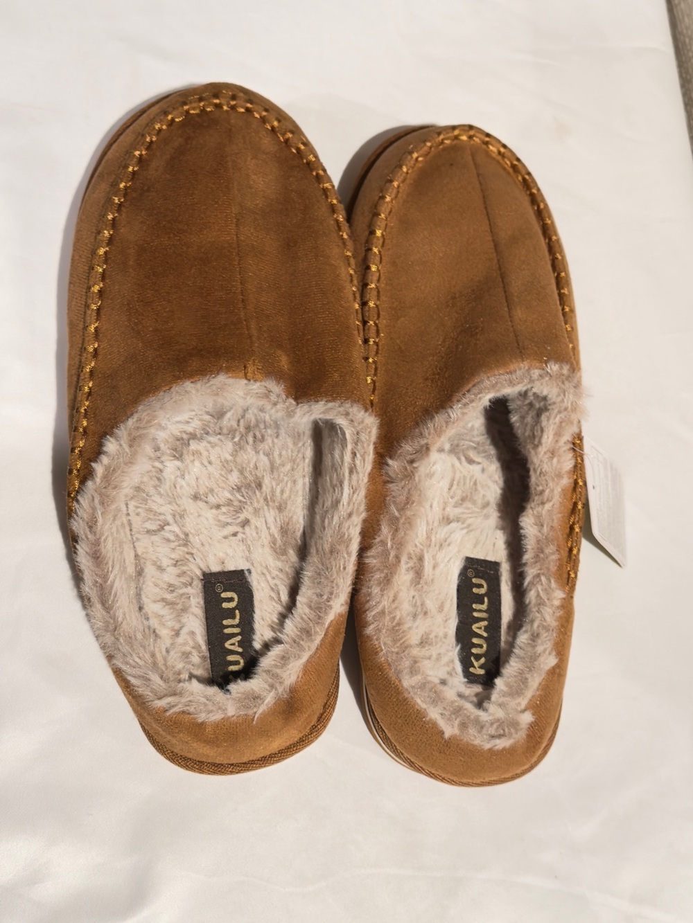 Brown Faux-Fur Suede Slip-On Slippers